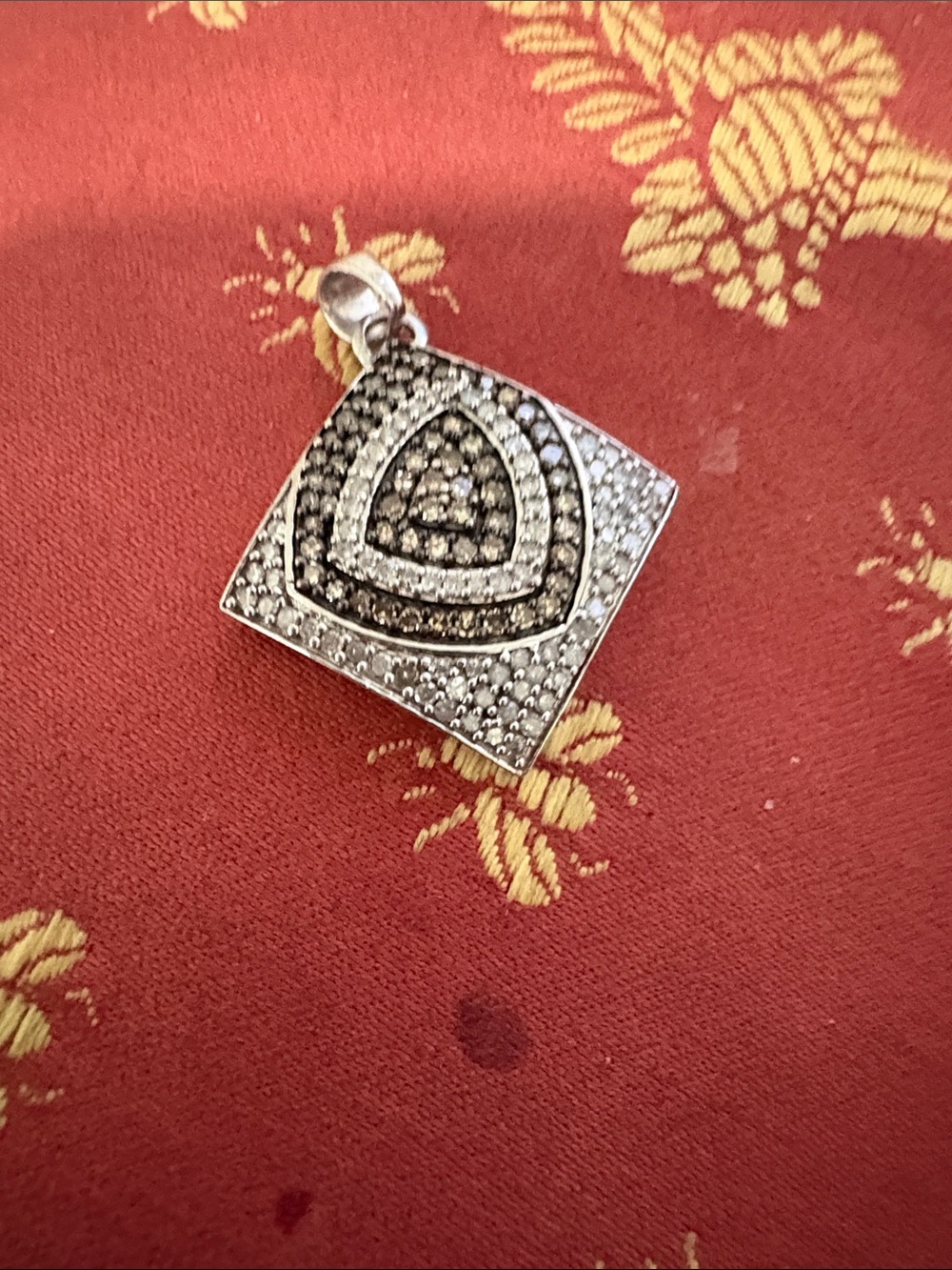 Sterling silver diamond Pavé Square Pendant with chocolate diamond Accent